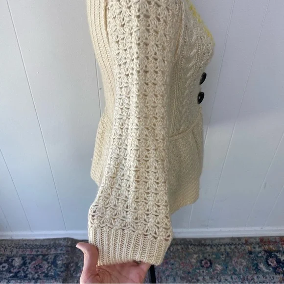 Free People Womens Cardigan Sweater Cream Yellow Wool Blend Casual Sz Medium - Picture 8 of 14